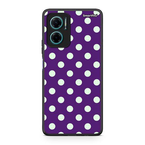 Θήκη Xiaomi Redmi Note 11E Mint Polka Dots on Purple από τη Smartfits με σχέδιο στο πίσω μέρος και μαύρο περίβλημα | Xiaomi Redmi Note 11E Mint Polka Dots on Purple case with colorful back and black bezels