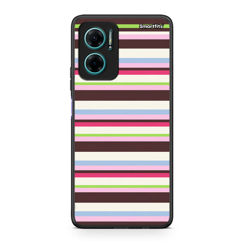 Θήκη Xiaomi Redmi Note 11E Multicolour Horizontal Stripes από τη Smartfits με σχέδιο στο πίσω μέρος και μαύρο περίβλημα | Xiaomi Redmi Note 11E Multicolour Horizontal Stripes case with colorful back and black bezels