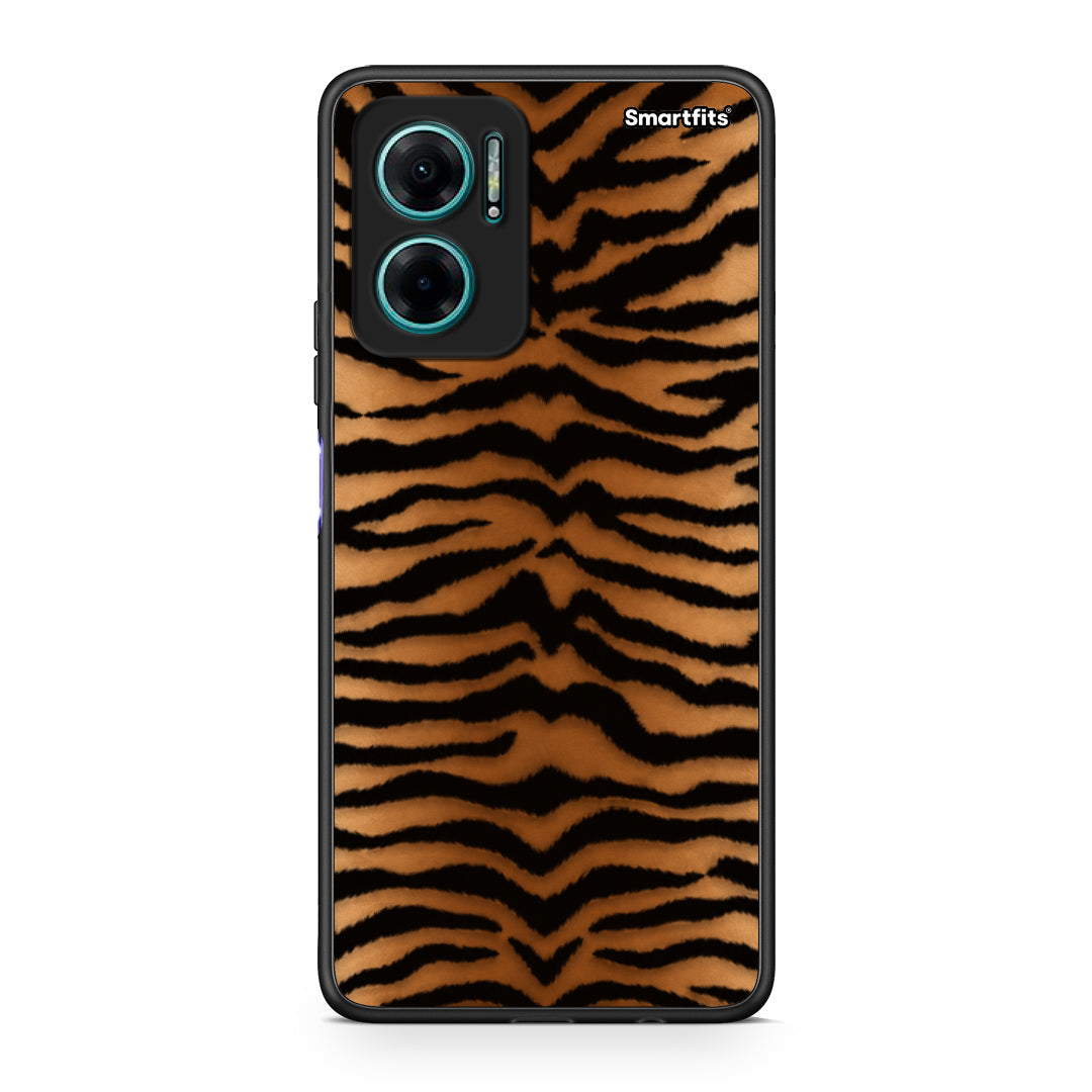 Θήκη Xiaomi Redmi Note 11E Tiger Print Orange and Black από τη Smartfits με σχέδιο στο πίσω μέρος και μαύρο περίβλημα | Xiaomi Redmi Note 11E Tiger Print Orange and Black case with colorful back and black bezels