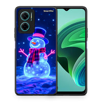 Thumbnail for Θήκη Xiaomi Redmi Note 11E Christmas Neon Snowman από τη Smartfits με σχέδιο στο πίσω μέρος και μαύρο περίβλημα | Xiaomi Redmi Note 11E Christmas Neon Snowman case with colorful back and black bezels