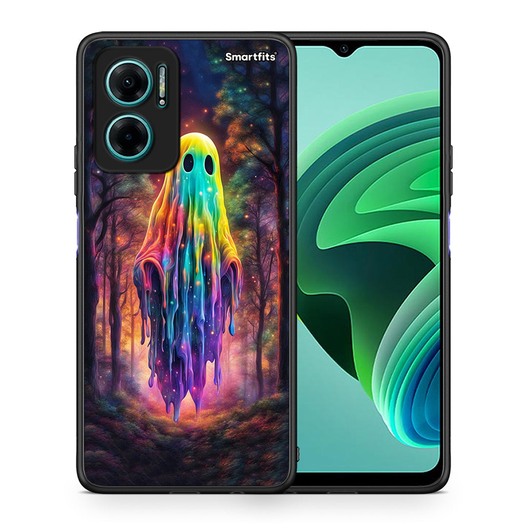 Θήκη Xiaomi Redmi Note 11E Halloween Ghost από τη Smartfits με σχέδιο στο πίσω μέρος και μαύρο περίβλημα | Xiaomi Redmi Note 11E Halloween Ghost case with colorful back and black bezels