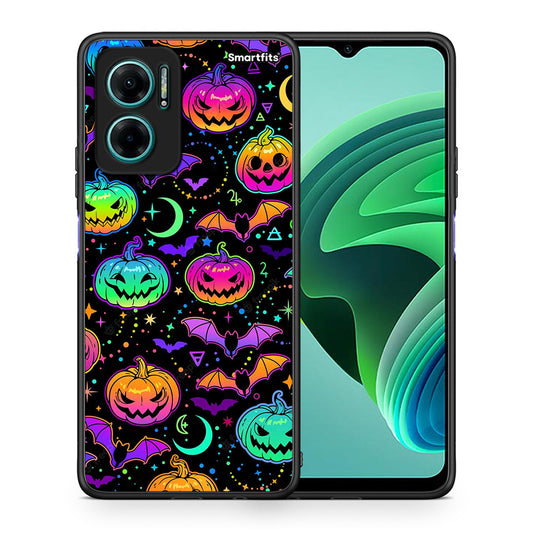 Θήκη Xiaomi Redmi Note 11E Neon Halloween από τη Smartfits με σχέδιο στο πίσω μέρος και μαύρο περίβλημα | Xiaomi Redmi Note 11E Neon Halloween case with colorful back and black bezels
