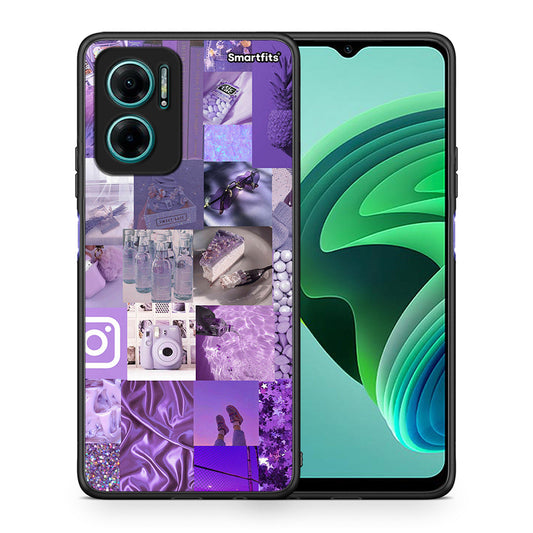 Θήκη Xiaomi Redmi Note 11E Purple Aesthetic Collage από τη Smartfits με σχέδιο στο πίσω μέρος και μαύρο περίβλημα | Xiaomi Redmi Note 11E Purple Aesthetic Collage case with colorful back and black bezels