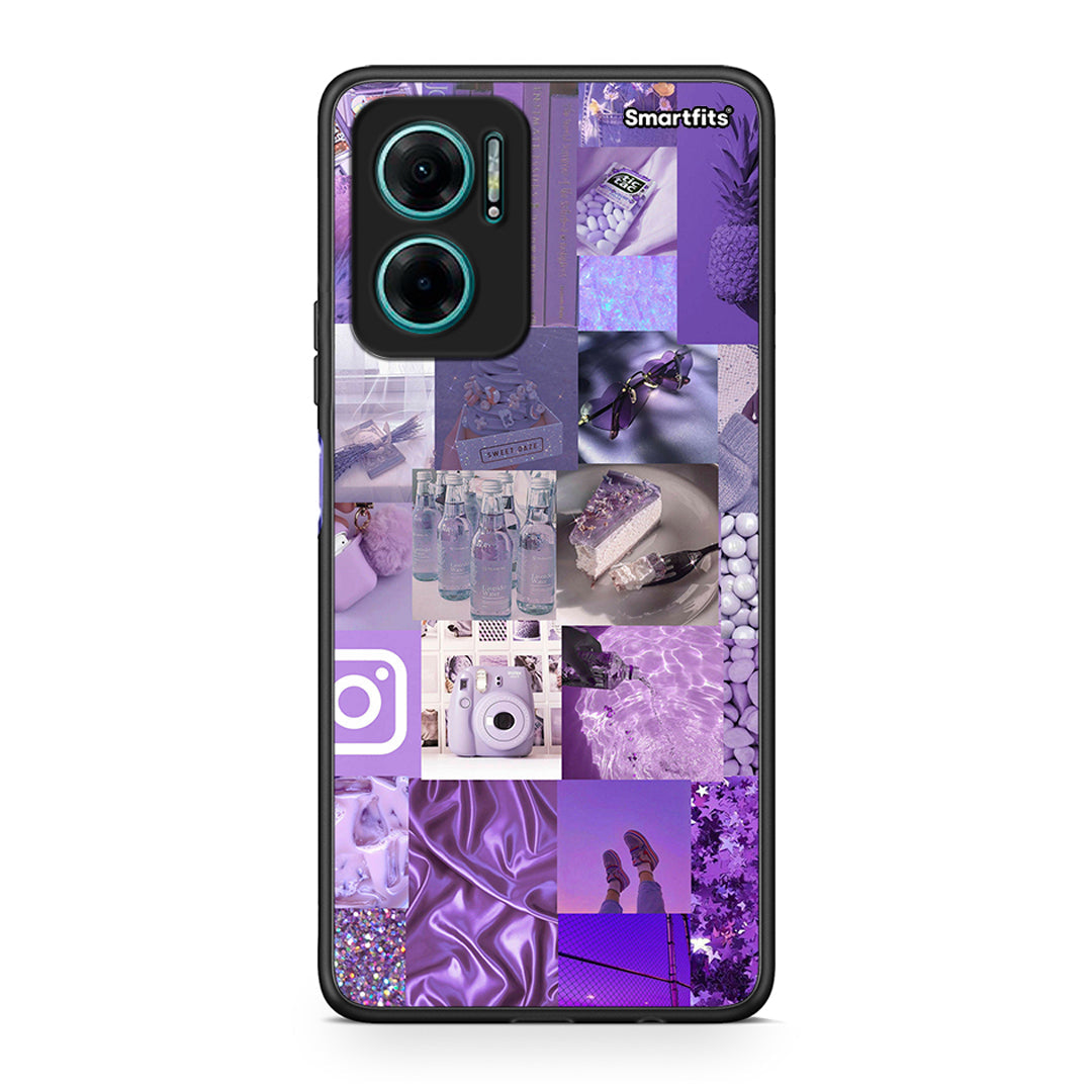 Xiaomi Redmi Note 11E Purple Aesthetic Collage θήκη από τη Smartfits με σχέδιο στο πίσω μέρος και μαύρο περίβλημα | Smartphone case with colorful back and black bezels by Smartfits