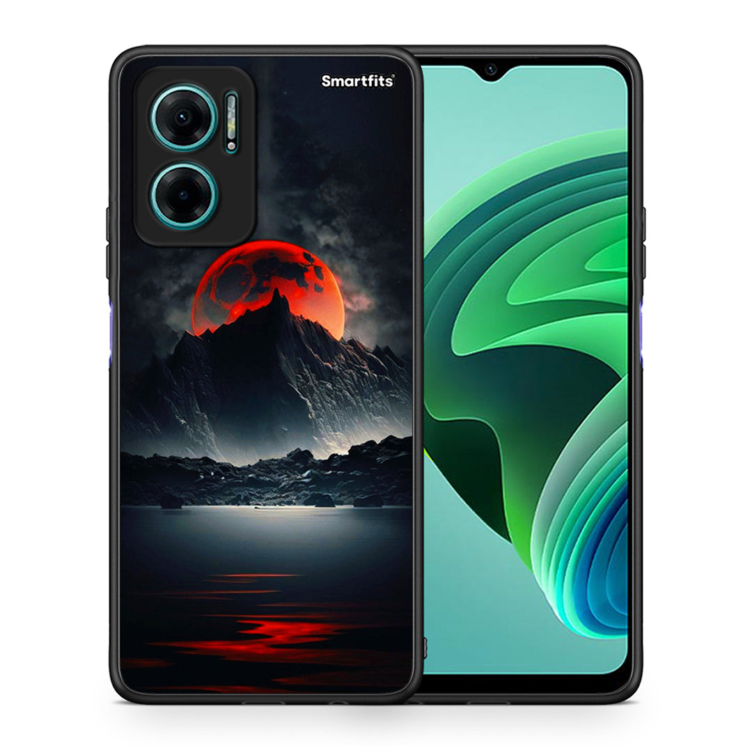 Θήκη Xiaomi Redmi Note 11E Red Full Moon από τη Smartfits με σχέδιο στο πίσω μέρος και μαύρο περίβλημα | Xiaomi Redmi Note 11E Red Full Moon case with colorful back and black bezels