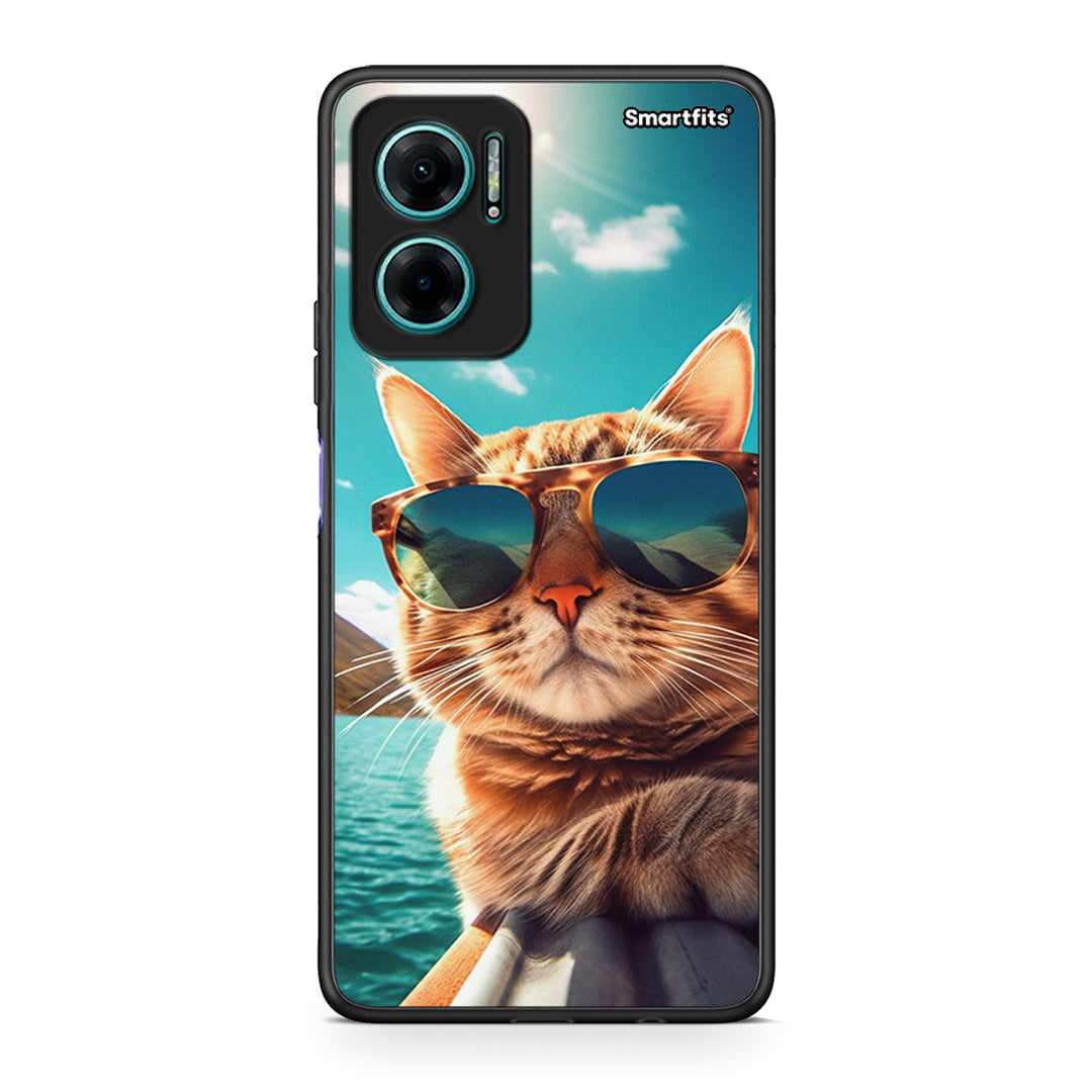 Xiaomi Redmi Note 11E Summer Cat θήκη από τη Smartfits με σχέδιο στο πίσω μέρος και μαύρο περίβλημα | Smartphone case with colorful back and black bezels by Smartfits