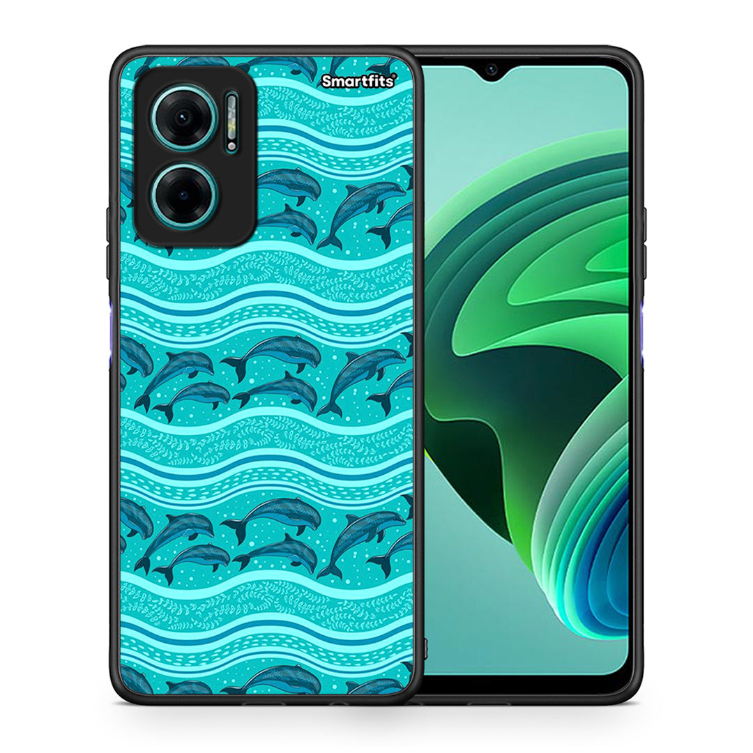 Θήκη Xiaomi Redmi Note 11E Swimming Dolphins από τη Smartfits με σχέδιο στο πίσω μέρος και μαύρο περίβλημα | Xiaomi Redmi Note 11E Swimming Dolphins case with colorful back and black bezels