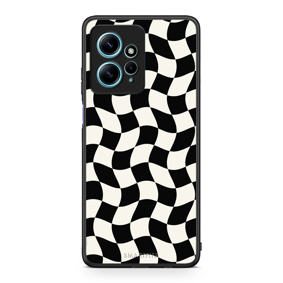 Θήκη Xiaomi Redmi Note 12 4G Black and Cream Wavy Checkerboard από τη Smartfits με σχέδιο στο πίσω μέρος και μαύρο περίβλημα | Xiaomi Redmi Note 12 4G Black and Cream Wavy Checkerboard case with colorful back and black bezels