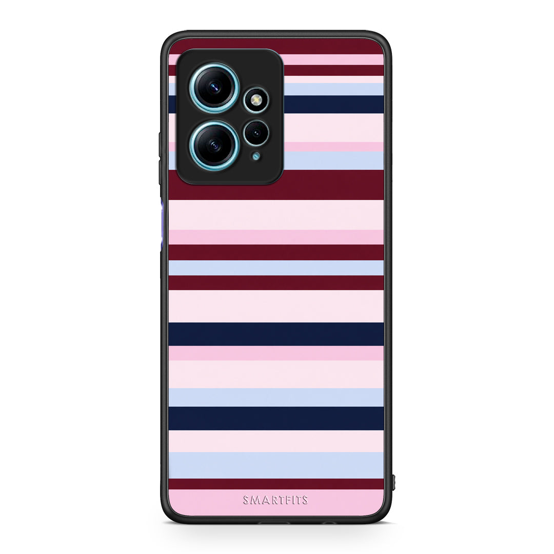 Θήκη Xiaomi Redmi Note 12 4G Burgundy Pink and Blue Horizontal Stripes από τη Smartfits με σχέδιο στο πίσω μέρος και μαύρο περίβλημα | Xiaomi Redmi Note 12 4G Burgundy Pink and Blue Horizontal Stripes case with colorful back and black bezels