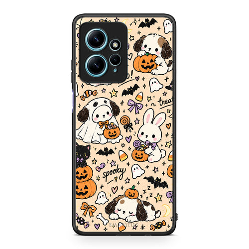 Θήκη Xiaomi Redmi Note 12 4G Halloween Puppies and Friends on Cream από τη Smartfits με σχέδιο στο πίσω μέρος και μαύρο περίβλημα | Xiaomi Redmi Note 12 4G Halloween Puppies and Friends on Cream case with colorful back and black bezels