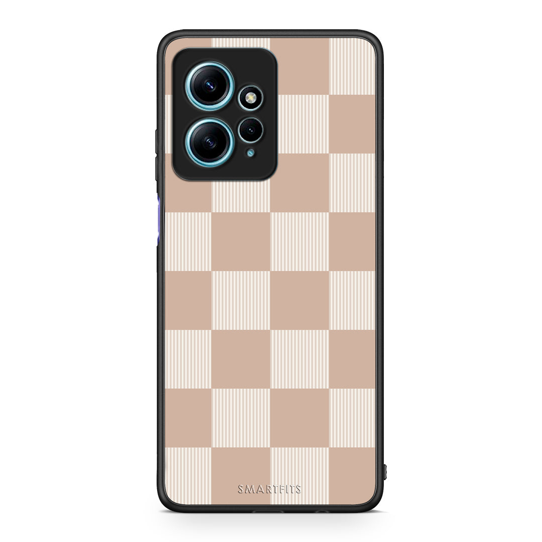 Θήκη Xiaomi Redmi Note 12 4G Latte and Cream Striped Checks από τη Smartfits με σχέδιο στο πίσω μέρος και μαύρο περίβλημα | Xiaomi Redmi Note 12 4G Latte and Cream Striped Checks case with colorful back and black bezels