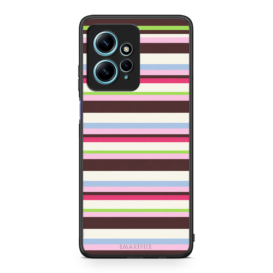 Θήκη Xiaomi Redmi Note 12 4G Multicolour Horizontal Stripes από τη Smartfits με σχέδιο στο πίσω μέρος και μαύρο περίβλημα | Xiaomi Redmi Note 12 4G Multicolour Horizontal Stripes case with colorful back and black bezels