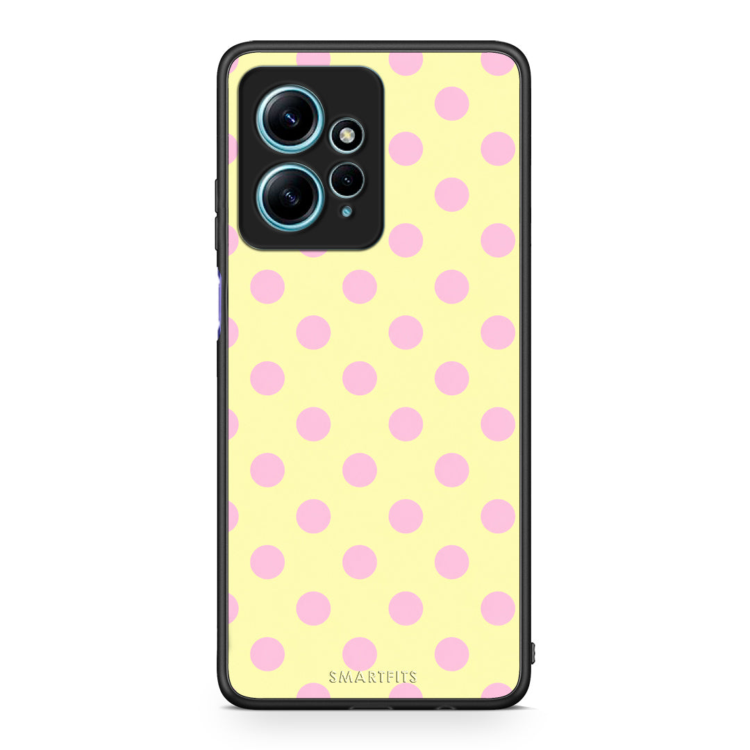 Θήκη Xiaomi Redmi Note 12 4G Pink Polka Dots on Yellow από τη Smartfits με σχέδιο στο πίσω μέρος και μαύρο περίβλημα | Xiaomi Redmi Note 12 4G Pink Polka Dots on Yellow case with colorful back and black bezels