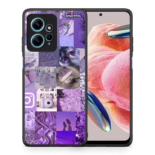 Θήκη Xiaomi Redmi Note 12 4G / Redmi K60 Pro Purple Aesthetic Collage από τη Smartfits με σχέδιο στο πίσω μέρος και μαύρο περίβλημα | Xiaomi Redmi Note 12 4G / Redmi K60 Pro Purple Aesthetic Collage Case with Colorful Back and Black Bezels