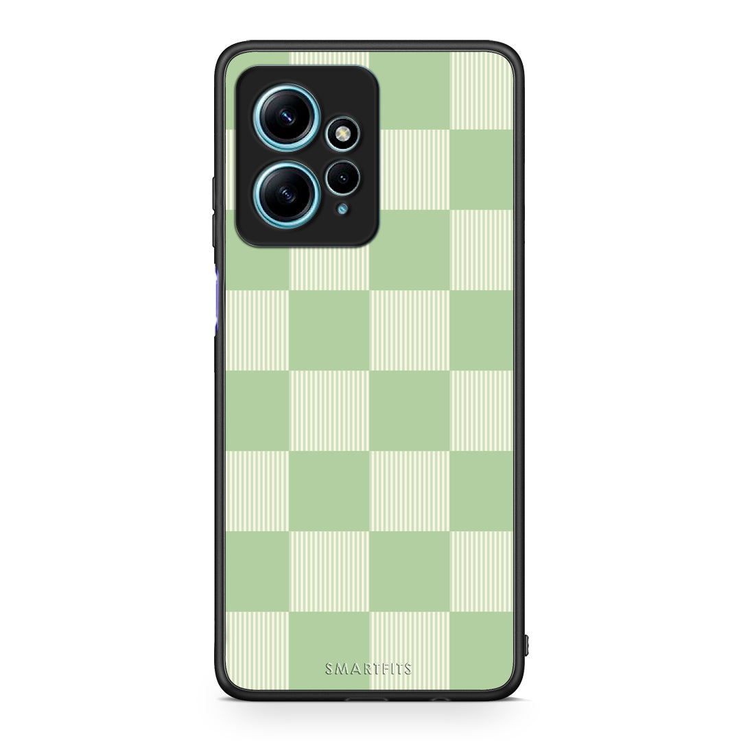 Θήκη Xiaomi Redmi Note 12 4G Sage and Cream Striped Checks από τη Smartfits με σχέδιο στο πίσω μέρος και μαύρο περίβλημα | Xiaomi Redmi Note 12 4G Sage and Cream Striped Checks case with colorful back and black bezels