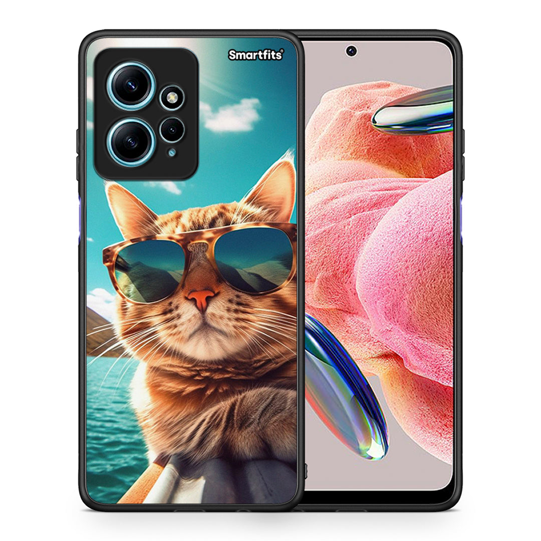 Θήκη Xiaomi Redmi Note 12 4G / Redmi K60 Pro Summer Cat από τη Smartfits με σχέδιο στο πίσω μέρος και μαύρο περίβλημα | Xiaomi Redmi Note 12 4G / Redmi K60 Pro Summer Cat Case with Colorful Back and Black Bezels