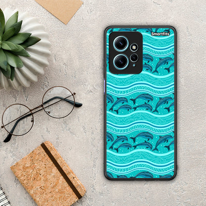 Θήκη Xiaomi Redmi Note 12 4G / Redmi K60 Pro Swimming Dolphins από τη Smartfits με σχέδιο στο πίσω μέρος και μαύρο περίβλημα | Xiaomi Redmi Note 12 4G / Redmi K60 Pro Swimming Dolphins Case with Colorful Back and Black Bezels