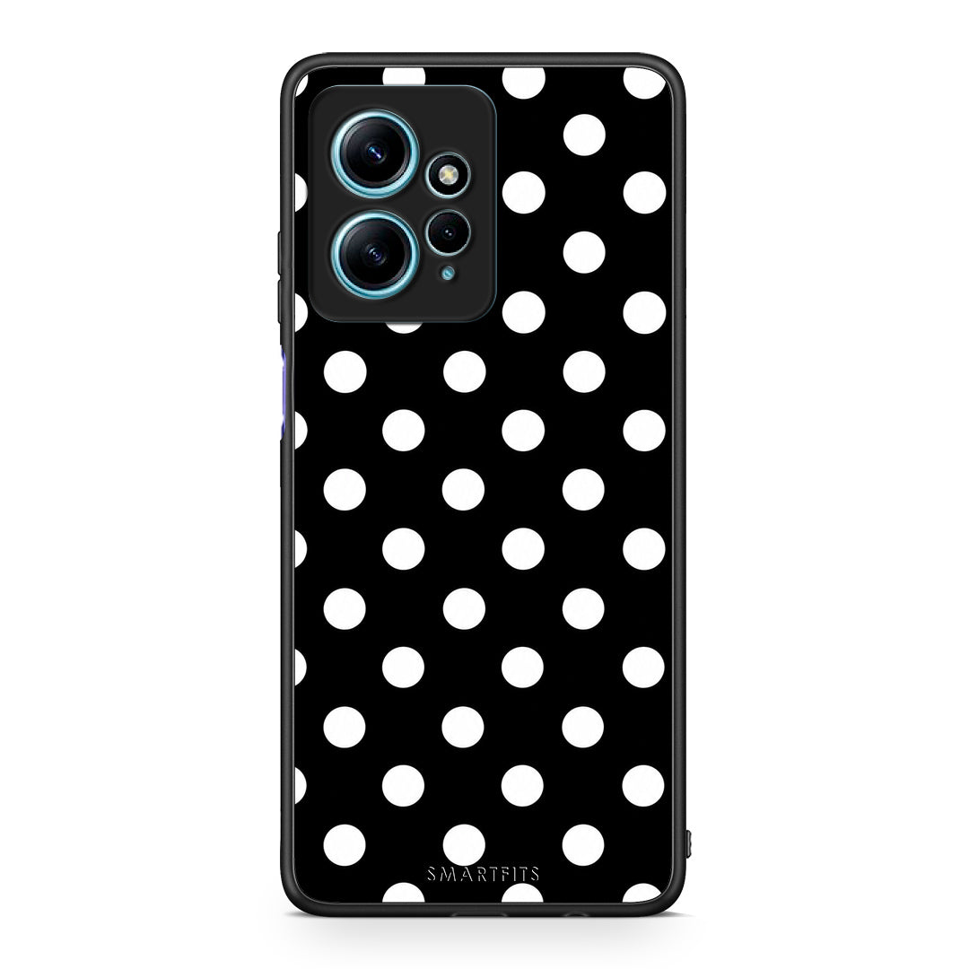 Θήκη Xiaomi Redmi Note 12 4G White Polka Dots on Black από τη Smartfits με σχέδιο στο πίσω μέρος και μαύρο περίβλημα | Xiaomi Redmi Note 12 4G White Polka Dots on Black case with colorful back and black bezels