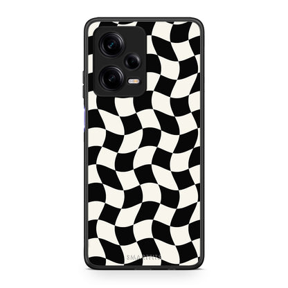 Θήκη Xiaomi Redmi Note 12 Pro 5G Black and Cream Wavy Checkerboard από τη Smartfits με σχέδιο στο πίσω μέρος και μαύρο περίβλημα | Xiaomi Redmi Note 12 Pro 5G Black and Cream Wavy Checkerboard case with colorful back and black bezels