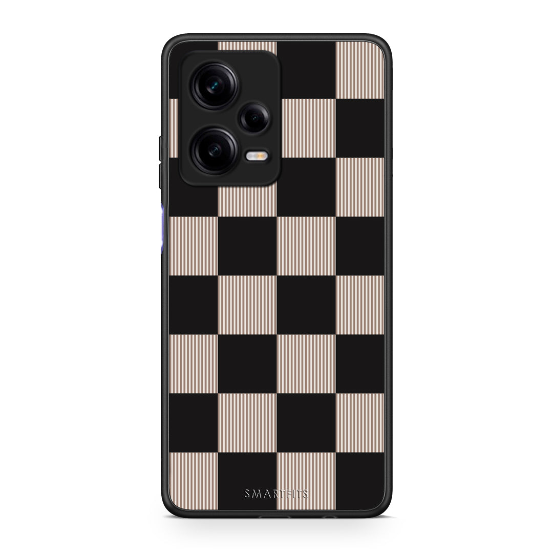 Θήκη Xiaomi Redmi Note 12 Pro 5G Black and Taupe Striped Checks από τη Smartfits με σχέδιο στο πίσω μέρος και μαύρο περίβλημα | Xiaomi Redmi Note 12 Pro 5G Black and Taupe Striped Checks case with colorful back and black bezels
