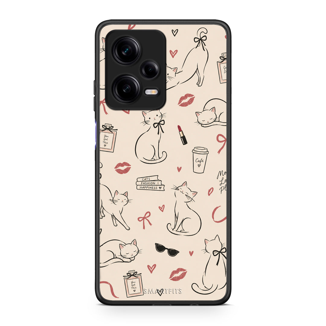 Θήκη Xiaomi Redmi Note 12 Pro 5G Minimal Cat and Fashion Doodles on Cream από τη Smartfits με σχέδιο στο πίσω μέρος και μαύρο περίβλημα | Xiaomi Redmi Note 12 Pro 5G Minimal Cat and Fashion Doodles on Cream case with colorful back and black bezels