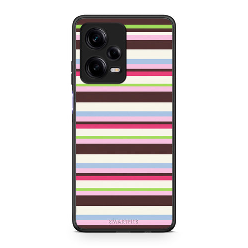 Θήκη Xiaomi Redmi Note 12 Pro 5G Multicolour Horizontal Stripes από τη Smartfits με σχέδιο στο πίσω μέρος και μαύρο περίβλημα | Xiaomi Redmi Note 12 Pro 5G Multicolour Horizontal Stripes case with colorful back and black bezels