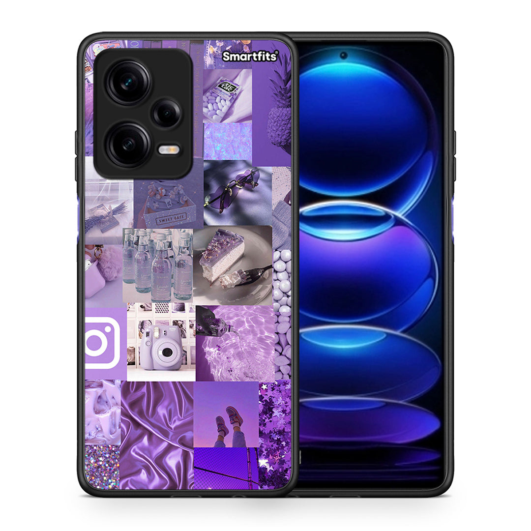 Θήκη Xiaomi Redmi Note 12 Pro 5G Purple Aesthetic Collage από τη Smartfits με σχέδιο στο πίσω μέρος και μαύρο περίβλημα | Xiaomi Redmi Note 12 Pro 5G Purple Aesthetic Collage Case with Colorful Back and Black Bezels