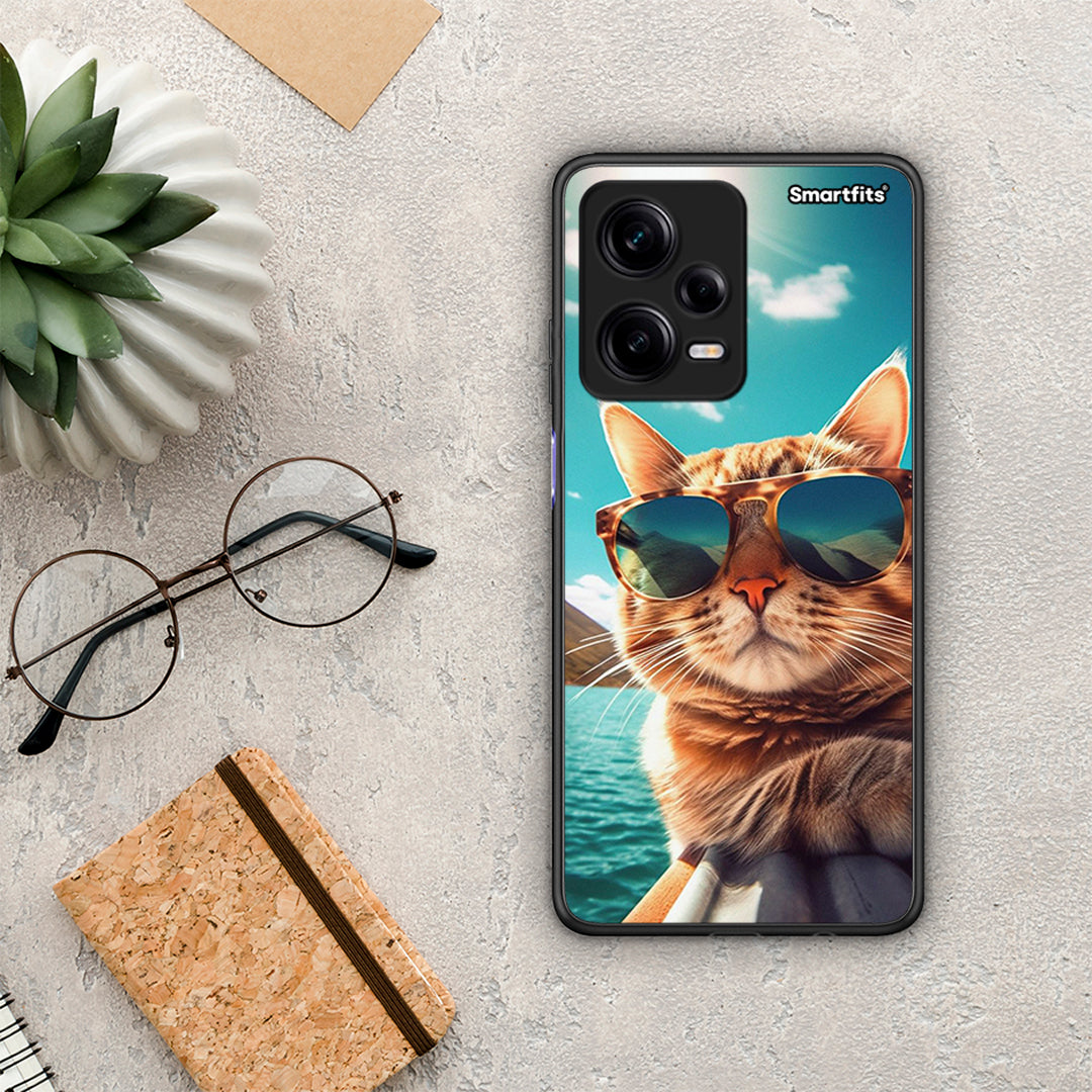 Θήκη Xiaomi Redmi Note 12 Pro 5G Summer Cat από τη Smartfits με σχέδιο στο πίσω μέρος και μαύρο περίβλημα | Xiaomi Redmi Note 12 Pro 5G Summer Cat Case with Colorful Back and Black Bezels