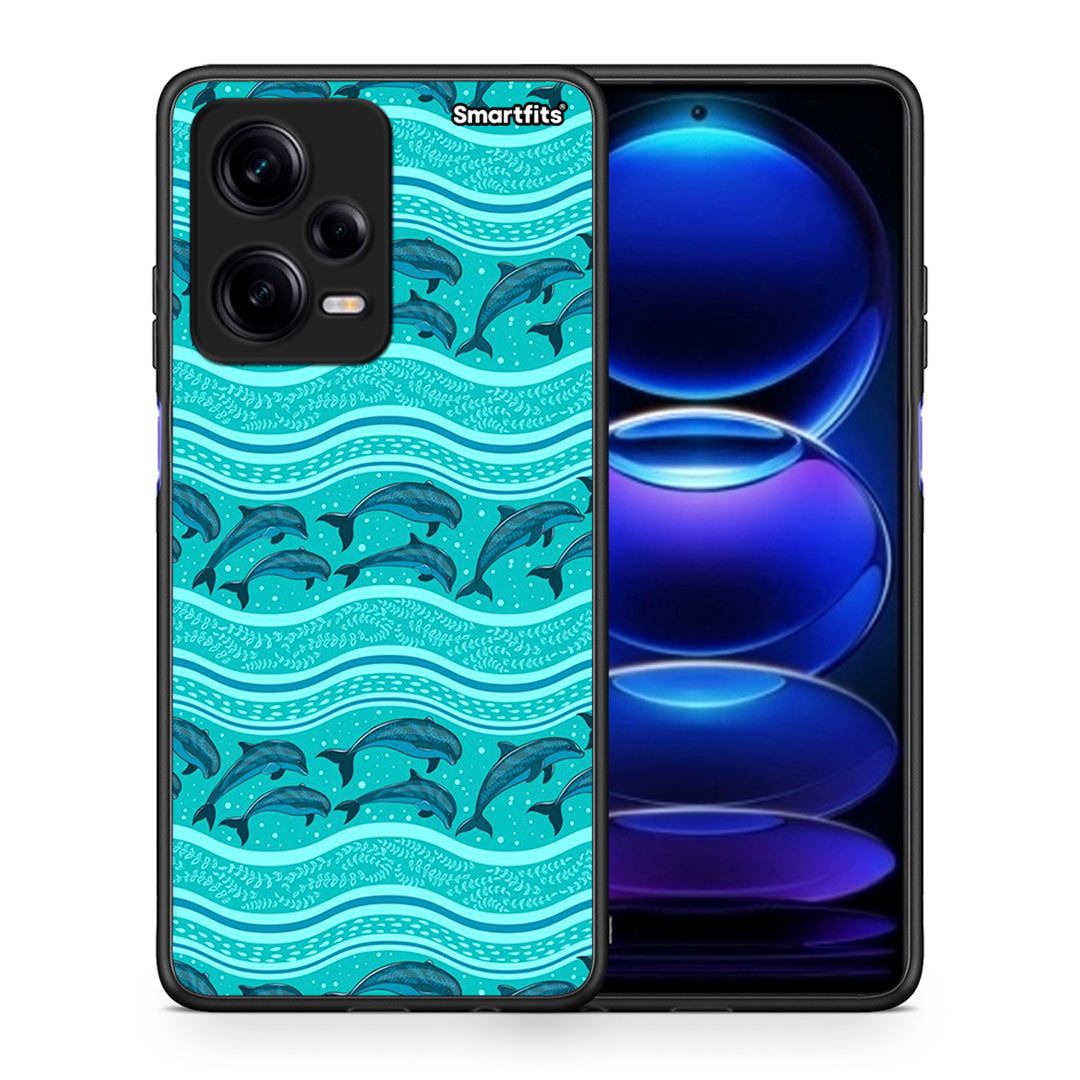 Θήκη Xiaomi Redmi Note 12 Pro 5G Swimming Dolphins από τη Smartfits με σχέδιο στο πίσω μέρος και μαύρο περίβλημα | Xiaomi Redmi Note 12 Pro 5G Swimming Dolphins Case with Colorful Back and Black Bezels