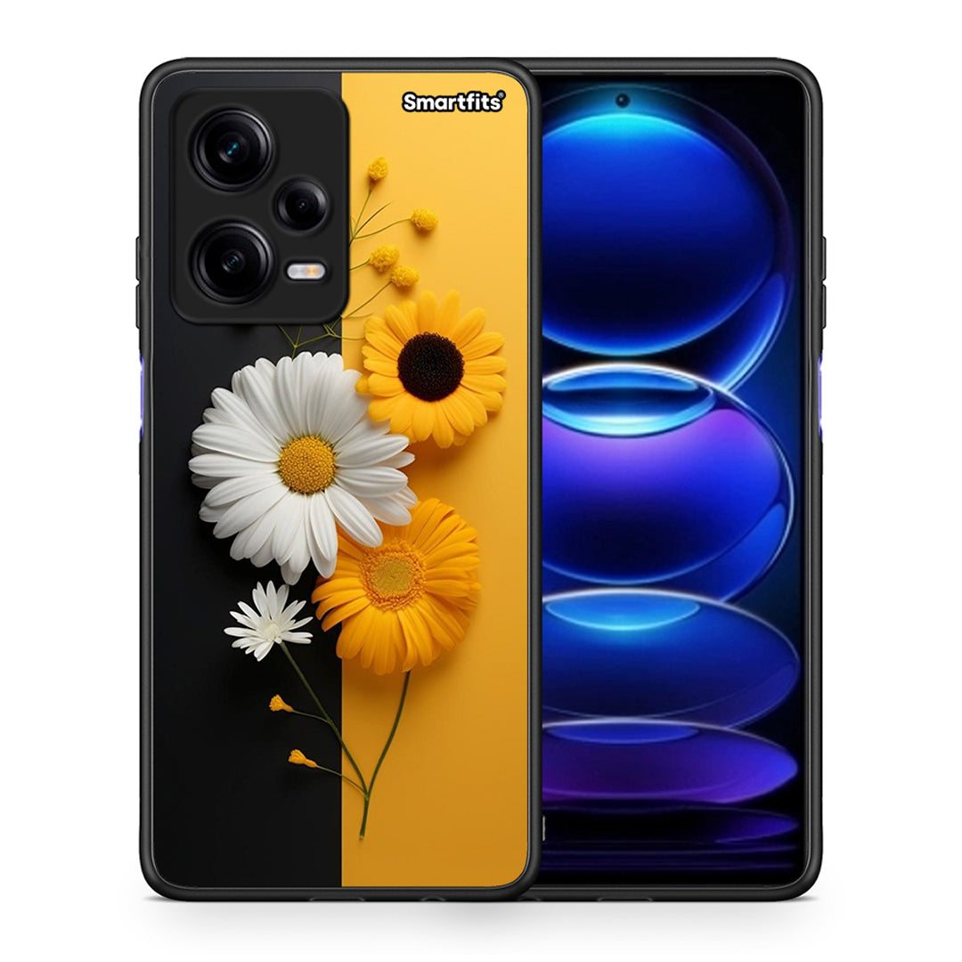 Θήκη Xiaomi Redmi Note 12 Pro 5G Yellow Daisies από τη Smartfits με σχέδιο στο πίσω μέρος και μαύρο περίβλημα | Xiaomi Redmi Note 12 Pro 5G Yellow Daisies Case with Colorful Back and Black Bezels