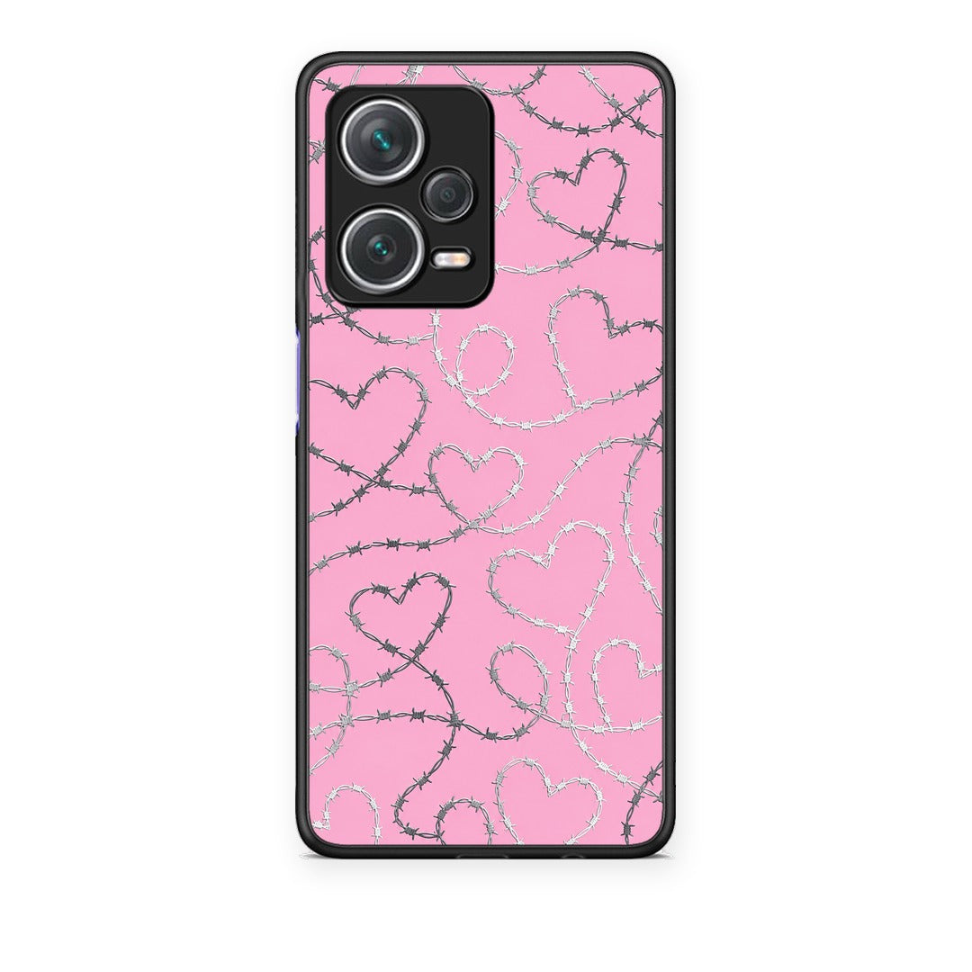 Θήκη Xiaomi Redmi Note 12 Pro+ / 12 Pro Discovery Barbed Wire Hearts on Pink από τη Smartfits με σχέδιο στο πίσω μέρος και μαύρο περίβλημα | Xiaomi Redmi Note 12 Pro+ / 12 Pro Discovery Barbed Wire Hearts on Pink case with colorful back and black bezels