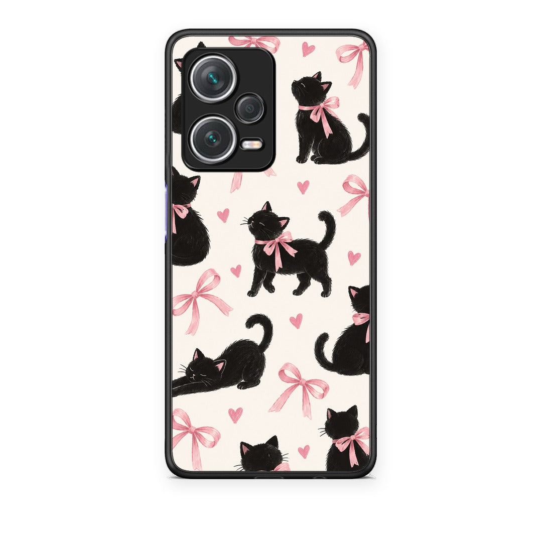 Θήκη Xiaomi Redmi Note 12 Pro+ / 12 Pro Discovery Black Kittens and Pink Bows on Cream Large από τη Smartfits με σχέδιο στο πίσω μέρος και μαύρο περίβλημα | Xiaomi Redmi Note 12 Pro+ / 12 Pro Discovery Black Kittens and Pink Bows on Cream Large case with colorful back and black bezels
