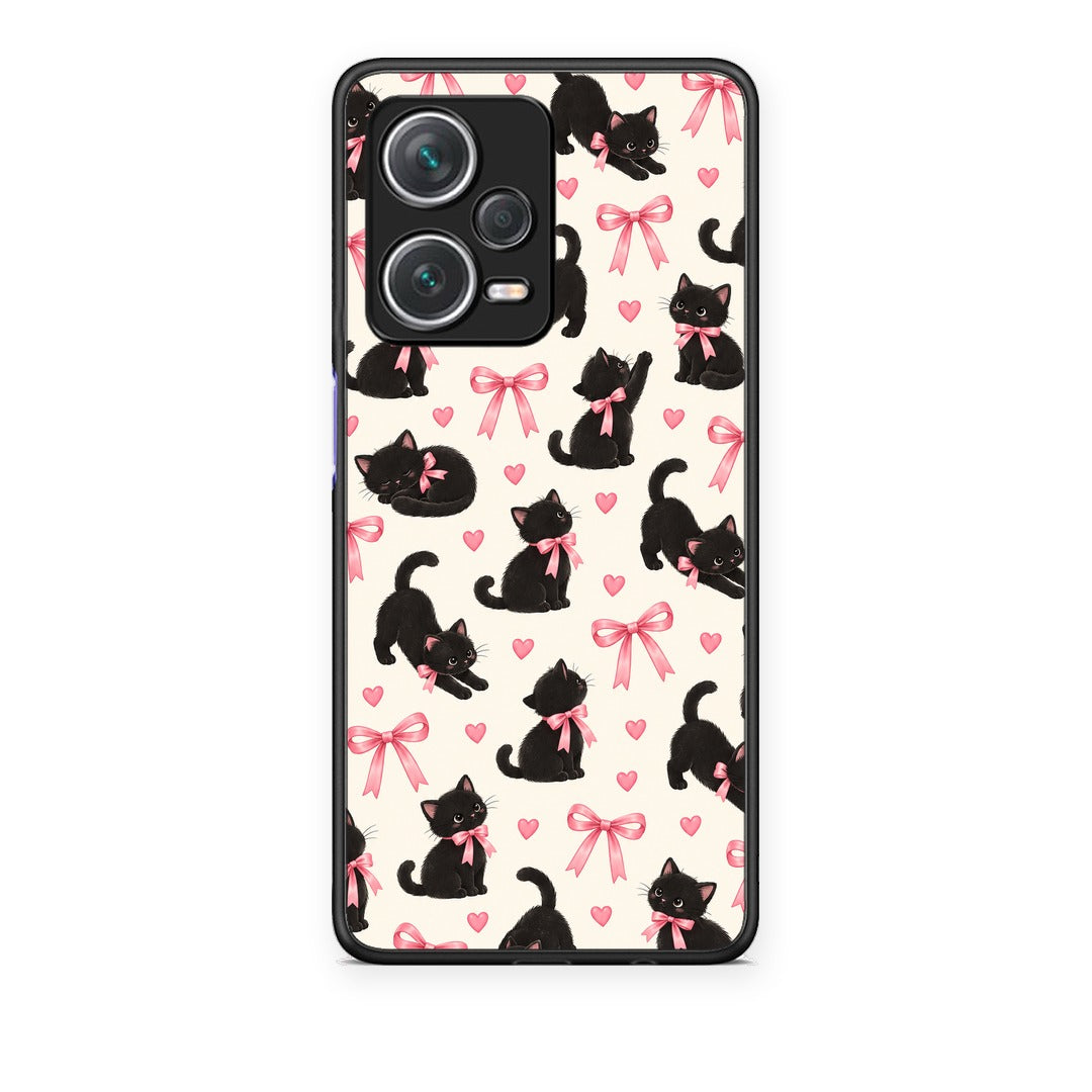 Θήκη Xiaomi Redmi Note 12 Pro+ / 12 Pro Discovery Black Kittens and Pink Bows on Cream Small από τη Smartfits με σχέδιο στο πίσω μέρος και μαύρο περίβλημα | Xiaomi Redmi Note 12 Pro+ / 12 Pro Discovery Black Kittens and Pink Bows on Cream Small case with colorful back and black bezels