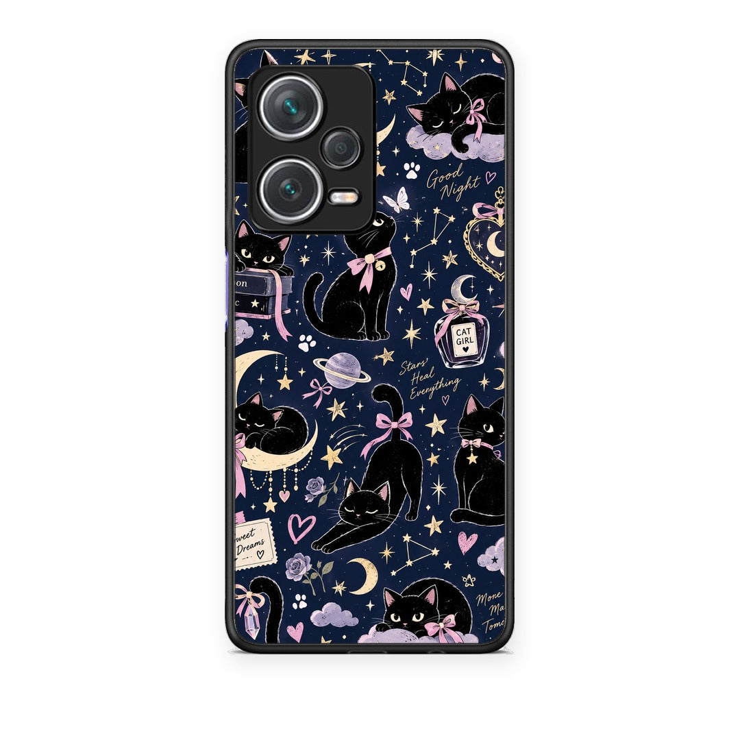 Θήκη Xiaomi Redmi Note 12 Pro+ / 12 Pro Discovery Celestial Black Cats on Navy από τη Smartfits με σχέδιο στο πίσω μέρος και μαύρο περίβλημα | Xiaomi Redmi Note 12 Pro+ / 12 Pro Discovery Celestial Black Cats on Navy case with colorful back and black bezels