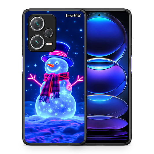 Θήκη Xiaomi Redmi Note 12 Pro+ / 12 Pro Discovery Christmas Neon Snowman από τη Smartfits με σχέδιο στο πίσω μέρος και μαύρο περίβλημα | Xiaomi Redmi Note 12 Pro+ / 12 Pro Discovery Christmas Neon Snowman case with colorful back and black bezels