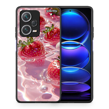Θήκη Xiaomi Redmi Note 12 Pro+ / 12 Pro Discovery Juicy Strawberries από τη Smartfits με σχέδιο στο πίσω μέρος και μαύρο περίβλημα | Xiaomi Redmi Note 12 Pro+ / 12 Pro Discovery Juicy Strawberries case with colorful back and black bezels
