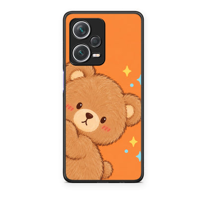 Θήκη Xiaomi Redmi Note 12 Pro+ / 12 Pro Discovery Peekaboo Teddy on Orange από τη Smartfits με σχέδιο στο πίσω μέρος και μαύρο περίβλημα | Xiaomi Redmi Note 12 Pro+ / 12 Pro Discovery Peekaboo Teddy on Orange case with colorful back and black bezels