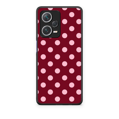 Θήκη Xiaomi Redmi Note 12 Pro+ / 12 Pro Discovery Pink Polka Dots on Burgundy από τη Smartfits με σχέδιο στο πίσω μέρος και μαύρο περίβλημα | Xiaomi Redmi Note 12 Pro+ / 12 Pro Discovery Pink Polka Dots on Burgundy case with colorful back and black bezels