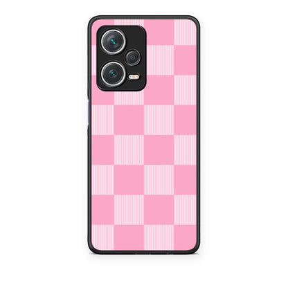 Θήκη Xiaomi Redmi Note 12 Pro+ / 12 Pro Discovery Pink and White Striped Checks από τη Smartfits με σχέδιο στο πίσω μέρος και μαύρο περίβλημα | Xiaomi Redmi Note 12 Pro+ / 12 Pro Discovery Pink and White Striped Checks case with colorful back and black bezels