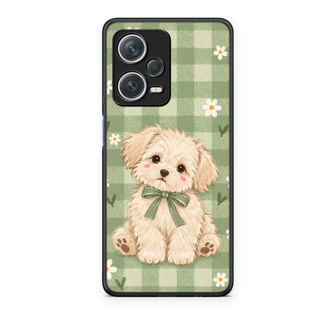 Θήκη Xiaomi Redmi Note 12 Pro+ / 12 Pro Discovery Puppy and Daisies on Sage Gingham από τη Smartfits με σχέδιο στο πίσω μέρος και μαύρο περίβλημα | Xiaomi Redmi Note 12 Pro+ / 12 Pro Discovery Puppy and Daisies on Sage Gingham case with colorful back and black bezels