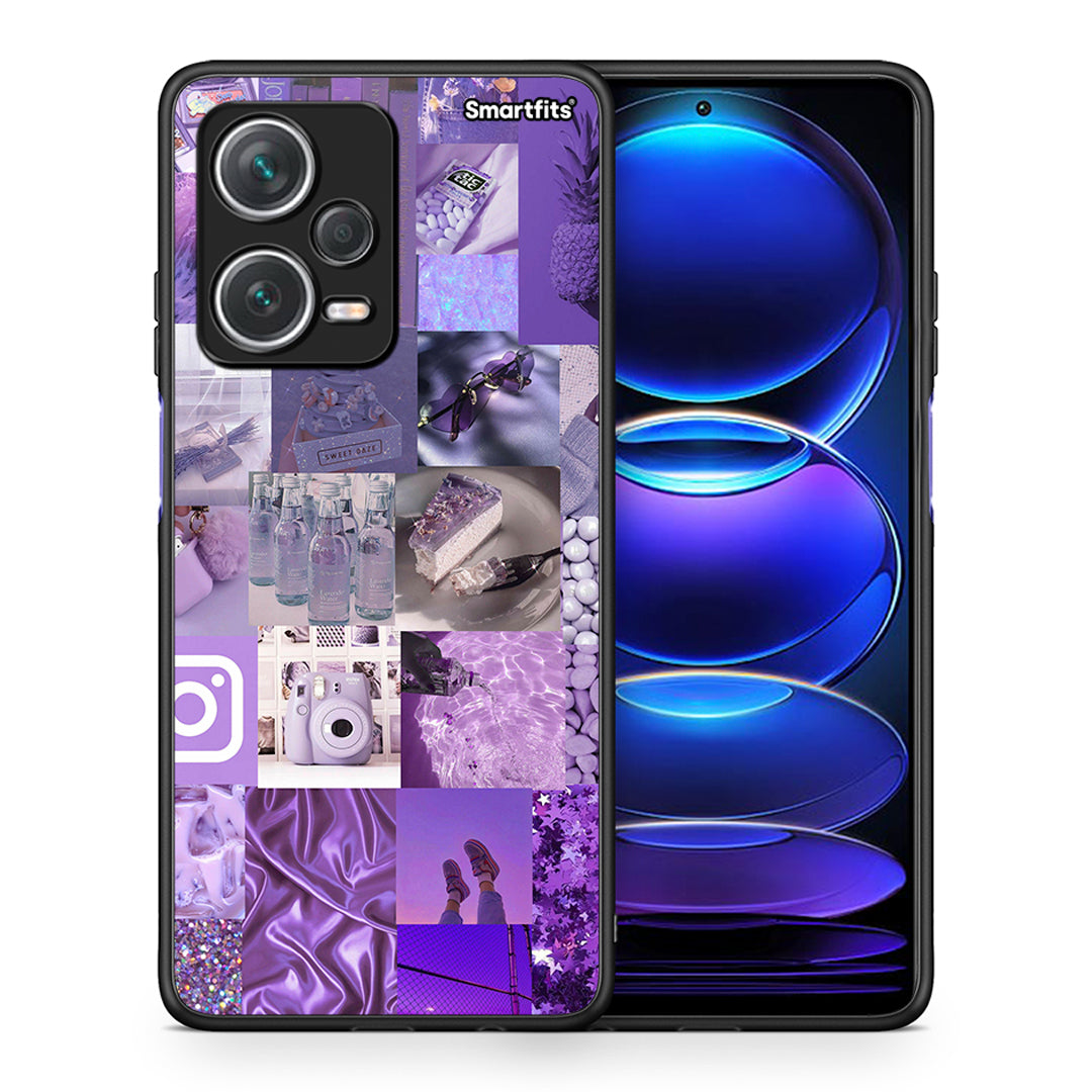 Θήκη Xiaomi Redmi Note 12 Pro+ / 12 Pro Discovery Purple Aesthetic Collage από τη Smartfits με σχέδιο στο πίσω μέρος και μαύρο περίβλημα | Xiaomi Redmi Note 12 Pro+ / 12 Pro Discovery Purple Aesthetic Collage case with colorful back and black bezels