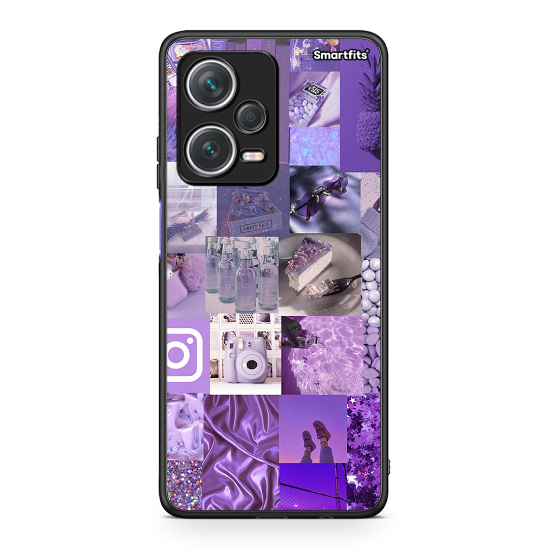 Xiaomi Redmi Note 12 Pro+ / 12 Pro Discovery Purple Aesthetic Collage θήκη από τη Smartfits με σχέδιο στο πίσω μέρος και μαύρο περίβλημα | Smartphone case with colorful back and black bezels by Smartfits