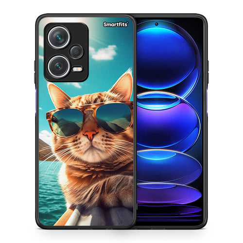 Θήκη Xiaomi Redmi Note 12 Pro+ / 12 Pro Discovery Summer Cat από τη Smartfits με σχέδιο στο πίσω μέρος και μαύρο περίβλημα | Xiaomi Redmi Note 12 Pro+ / 12 Pro Discovery Summer Cat case with colorful back and black bezels