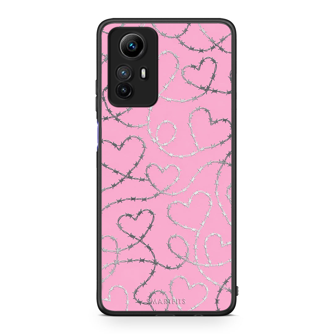 Θήκη Xiaomi Redmi Note 12S Barbed Wire Hearts on Pink από τη Smartfits με σχέδιο στο πίσω μέρος και μαύρο περίβλημα | Xiaomi Redmi Note 12S Barbed Wire Hearts on Pink case with colorful back and black bezels