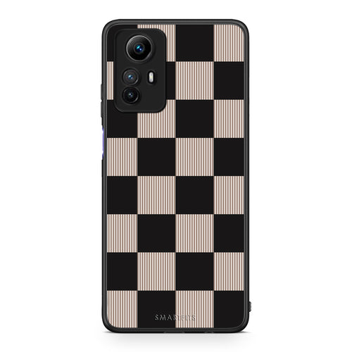 Θήκη Xiaomi Redmi Note 12S Black and Taupe Striped Checks από τη Smartfits με σχέδιο στο πίσω μέρος και μαύρο περίβλημα | Xiaomi Redmi Note 12S Black and Taupe Striped Checks case with colorful back and black bezels