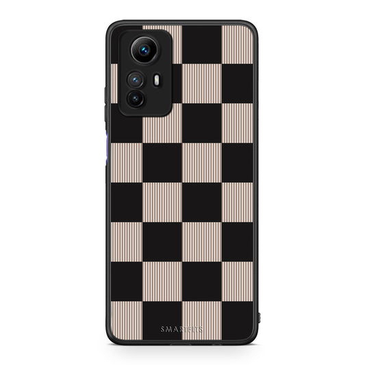 Θήκη Xiaomi Redmi Note 12S Black and Taupe Striped Checks από τη Smartfits με σχέδιο στο πίσω μέρος και μαύρο περίβλημα | Xiaomi Redmi Note 12S Black and Taupe Striped Checks case with colorful back and black bezels