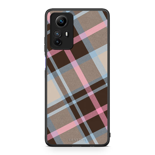 Θήκη Xiaomi Redmi Note 12S Brown Pink and Blue Diagonal Plaid από τη Smartfits με σχέδιο στο πίσω μέρος και μαύρο περίβλημα | Xiaomi Redmi Note 12S Brown Pink and Blue Diagonal Plaid case with colorful back and black bezels