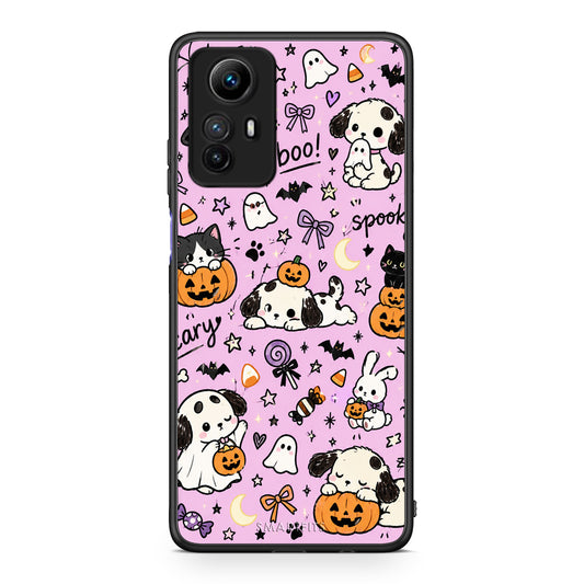 Θήκη Xiaomi Redmi Note 12S Halloween Puppies and Friends on Lilac από τη Smartfits με σχέδιο στο πίσω μέρος και μαύρο περίβλημα | Xiaomi Redmi Note 12S Halloween Puppies and Friends on Lilac case with colorful back and black bezels