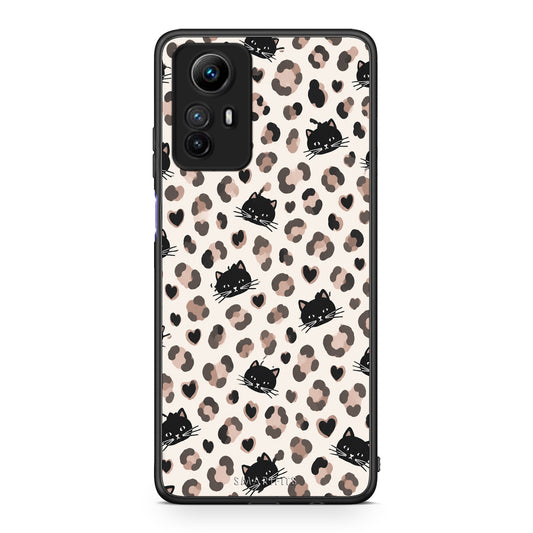 Θήκη Xiaomi Redmi Note 12S Leopard Spots and Black Cats on Cream από τη Smartfits με σχέδιο στο πίσω μέρος και μαύρο περίβλημα | Xiaomi Redmi Note 12S Leopard Spots and Black Cats on Cream case with colorful back and black bezels