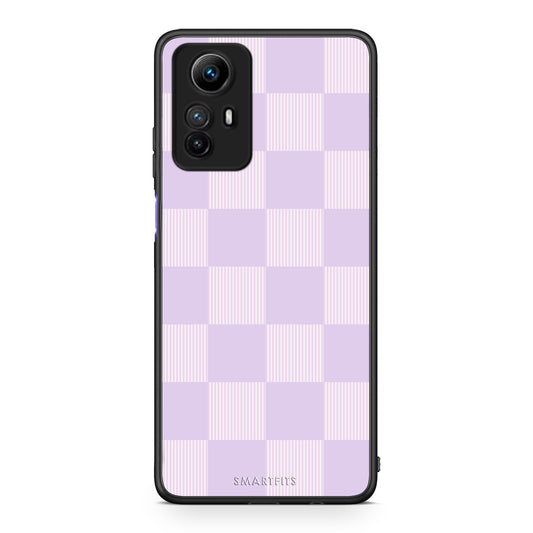 Θήκη Xiaomi Redmi Note 12S Lilac and Cream Striped Checks από τη Smartfits με σχέδιο στο πίσω μέρος και μαύρο περίβλημα | Xiaomi Redmi Note 12S Lilac and Cream Striped Checks case with colorful back and black bezels